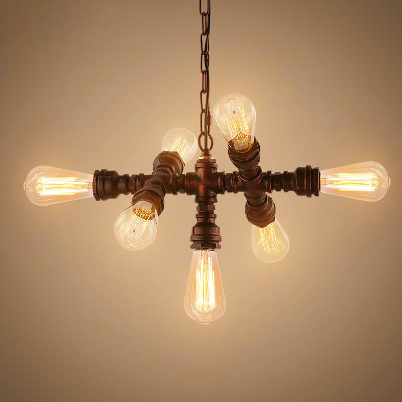 Sputnik Design Piping Bistro Chandelier Steampunk Iron 7-Bulb Antique Bronze Ceiling Hang Light