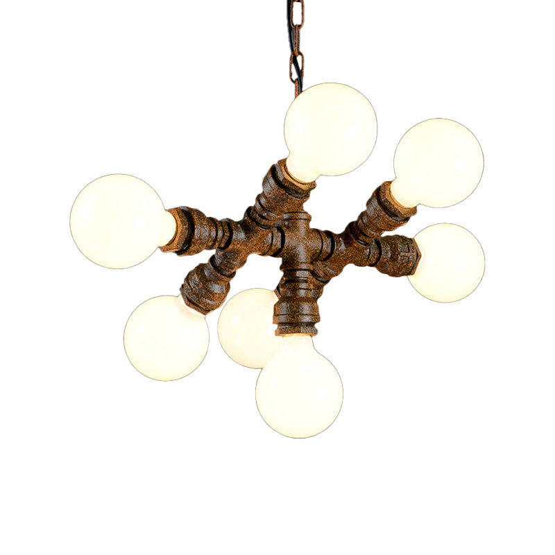 Warehouse Water Pipe Hanging Lamp 7 Lights Iron Chandelier Lighting in Rust for Bistro