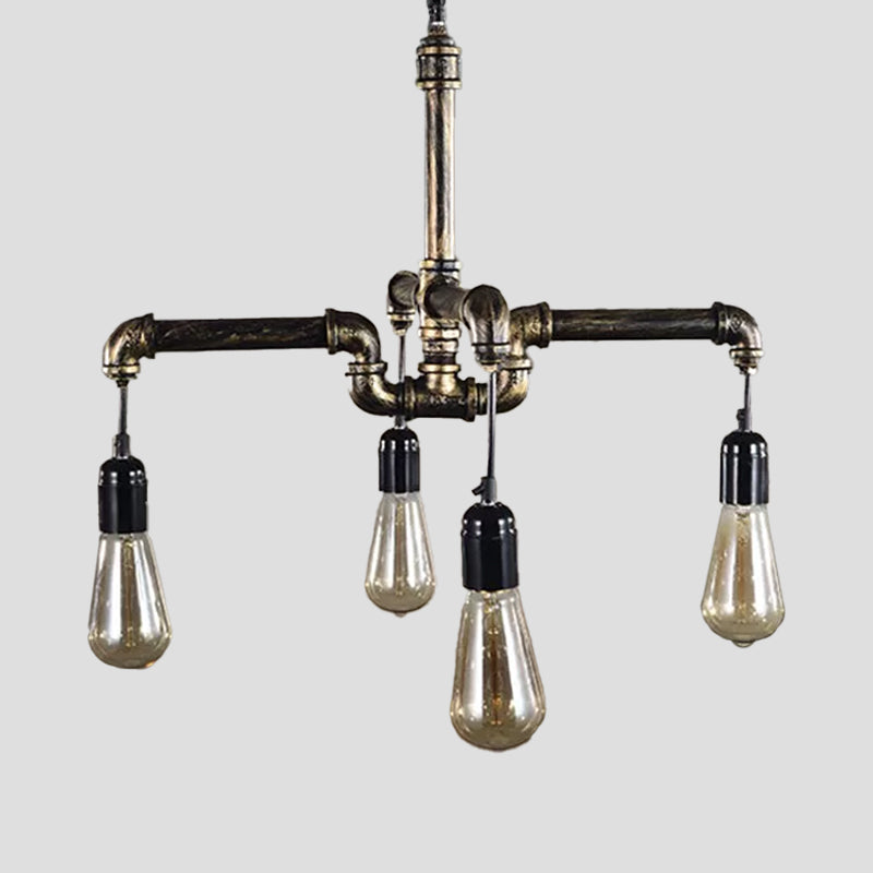 Iron Pipe Hanging Chandelier Industrial 4/6-Head Dining Table Suspension Pendant Light in Black/Bronze