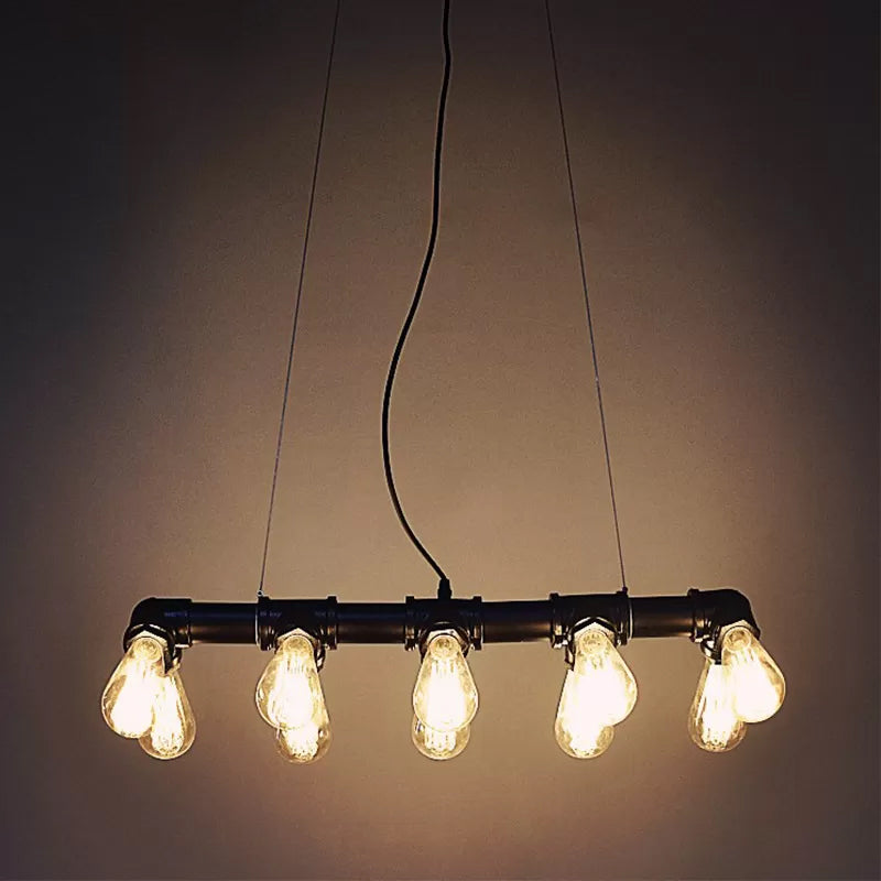 Pipe de lampe pendentielle noire en fer Linear 3/5/10 Head Style suspendu à la lumière sur l'île