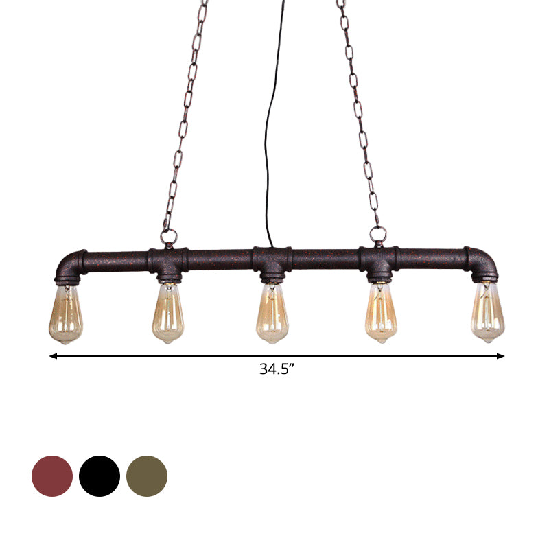 5 lumières Pendre de l'île Steampunk Pipoting Iron suspendu plafond plafond en noir / bronze / cuivre pour salle à manger