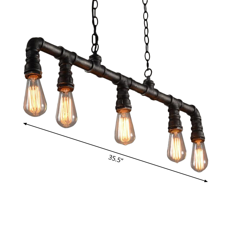 Water Pipe Dining Room Pendant Light Steampunk Metal 5 Bulbs Black Hanging Island Light