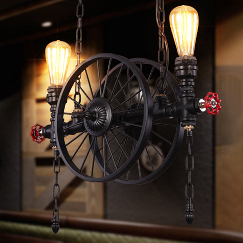 Wheel Piping Living Room Island Light Industrial Iron 2/3/4 Heads Black Hanging Light Fixture