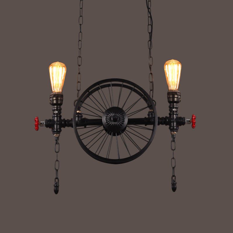 Wheel Piping Living Room Island Light Industrial Iron 2/3/4 Heads Black Hanging Light Fixture