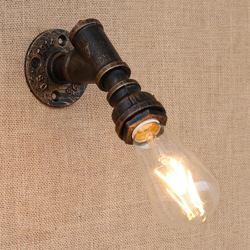 Metal Bronze Wall Mount Light Naked Bulb Design Piping Single Industrial Wall Lighting Fixture