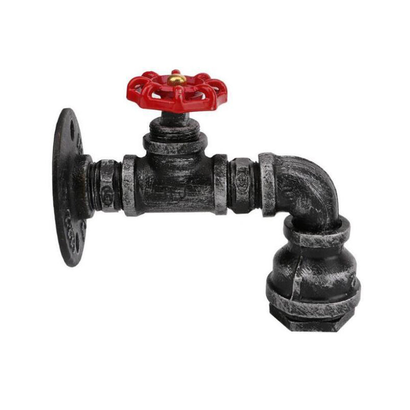 L-Shaped Pipe Bistro Wall Light Industrial Iron Single-Bulb Silver/Brass/Bronze Finish Wall Mount Lamp with Valve Deco
