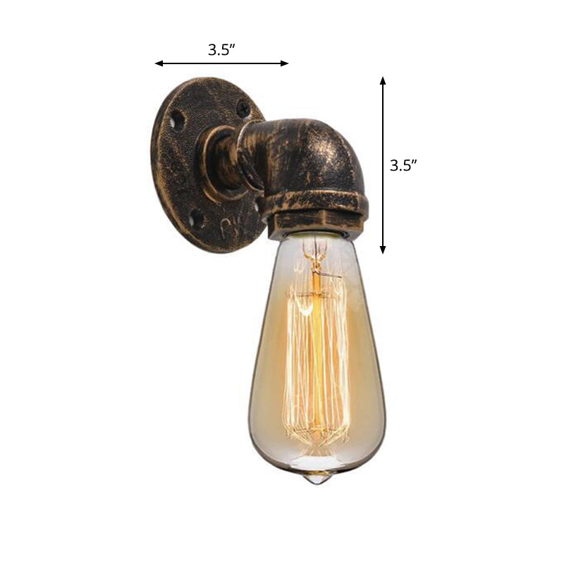 Single Metal Wall Mount Lighting Industrial Bronze Pipe Kitchen Wall Lamp with Bare Bulb Design