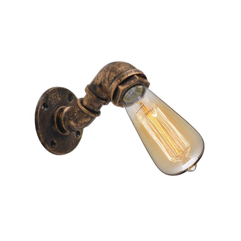 Single Metal Wall Mount Lighting Industrial Bronze Pipe Kitchen Wall Lamp with Bare Bulb Design