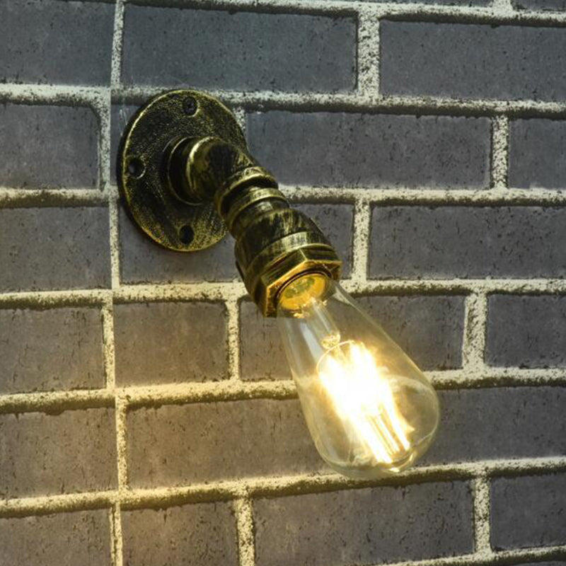 Single Metal Wall Mount Lighting Industrial Bronze Pipe Kitchen Wall Lamp with Bare Bulb Design
