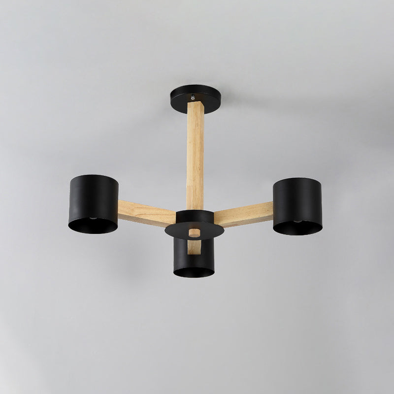 Lampadario cilindrico del soffitto cilindrico Metallico METALLICO Sospensione del soggiorno a 3/6/8 luci in nero in nero/bianco e legno