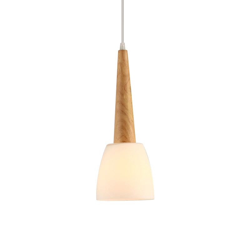 1/3-lichte keuken Dinette Cluster Pendant Noordse houten Hanglicht met Bell Milk Glass Shade en Handgreep
