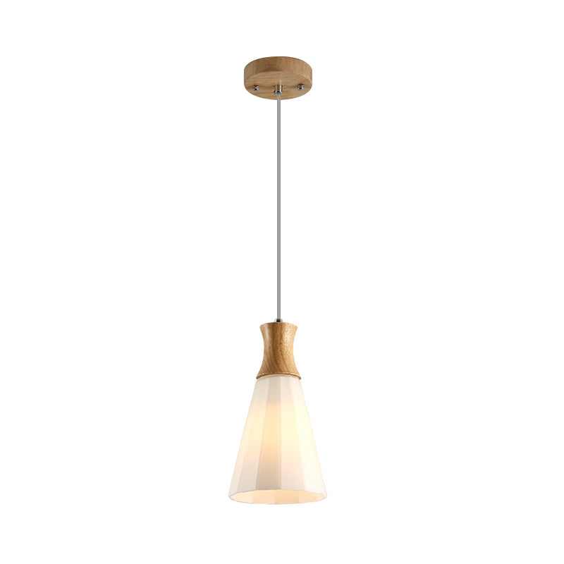 Cono sospeso a sospensione Light Nordic Milky Glass 1/3-Bulb Wood Suspension Lampada con baldacchino rotondo/lineare