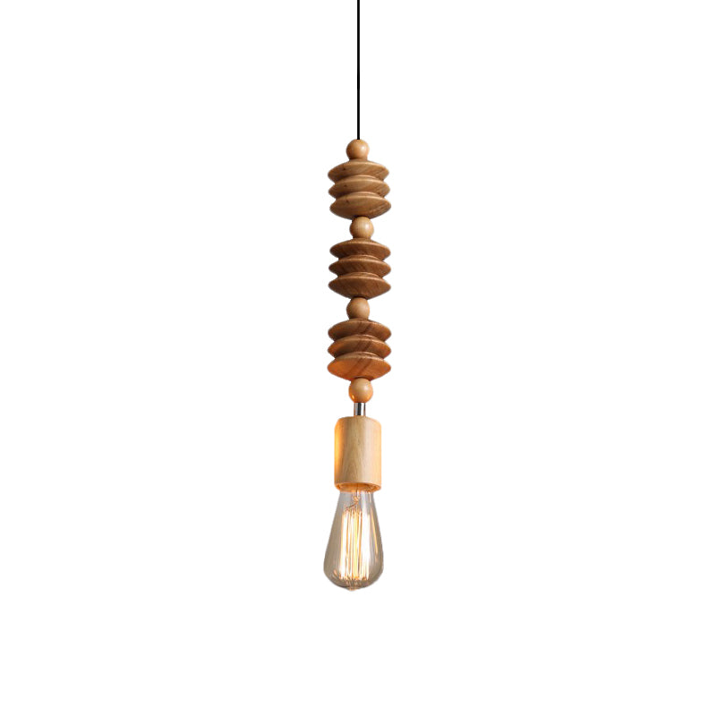 Brown Baluster Pendant Ceiling Light Simplicity 1 Head Wood Exposed Bulb Designed Hanging Lamp Kit