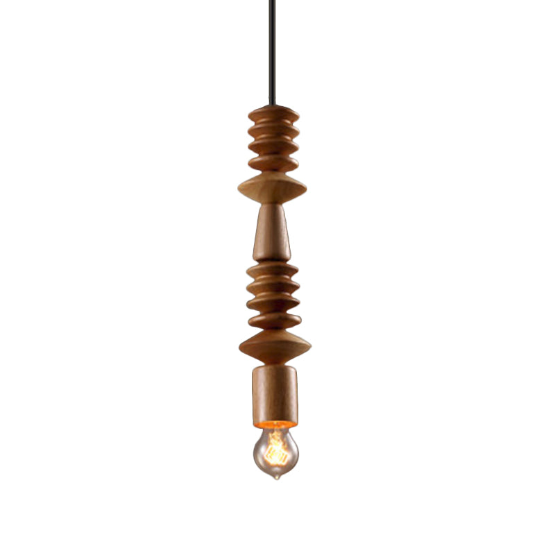 Brown Baluster Pendant Ceiling Light Simplicity 1 Head Wood Exposed Bulb Designed Hanging Lamp Kit