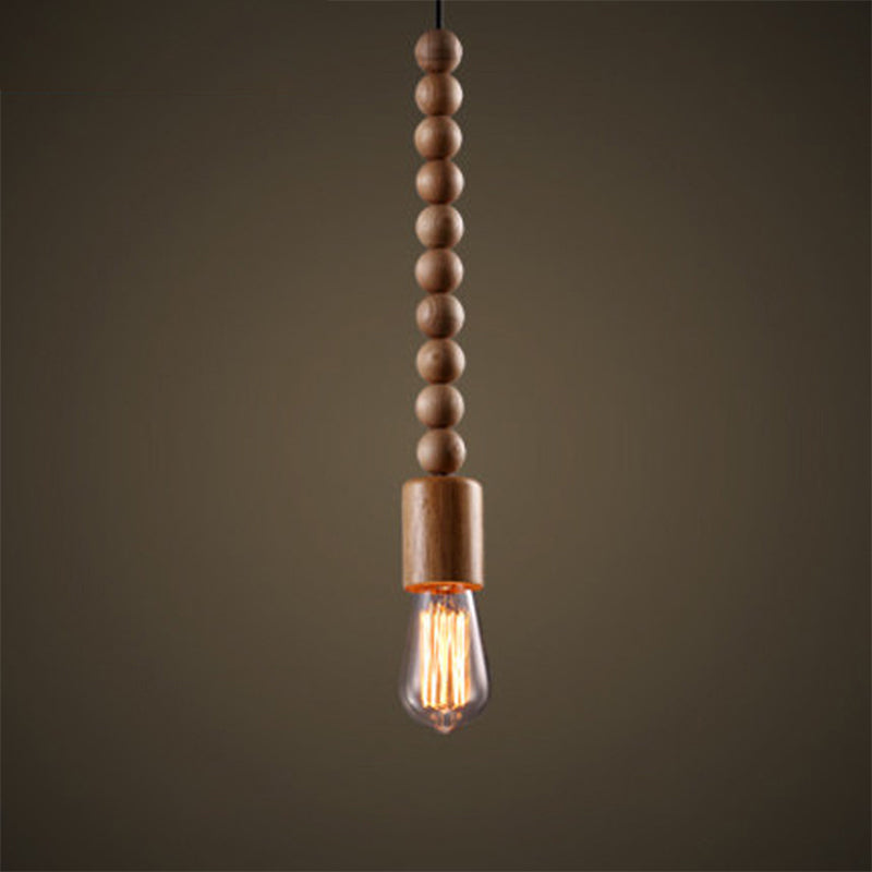 Brown Baluster Pendant Ceiling Light Simplicity 1 Head Wood Exposed Bulb Designed Hanging Lamp Kit