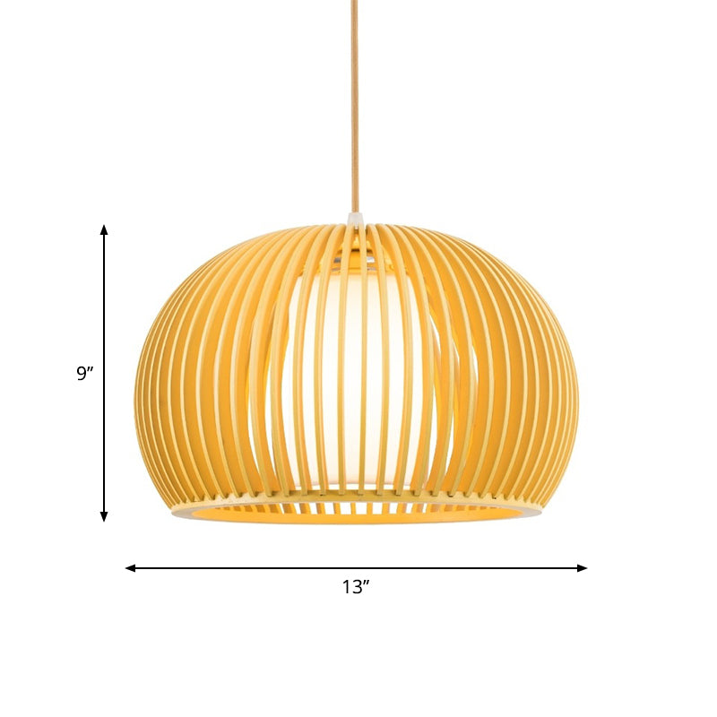 13"/18" W Modern Half-Globe Pendant Wooden 1 Light Dining Table Suspension Lighting with Inner Shade
