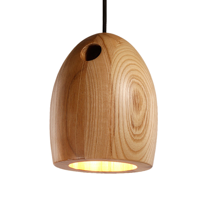 Lámpara de colgante de cúpula de madera nórdica de techo beige de 1 luces para comedor para comedor