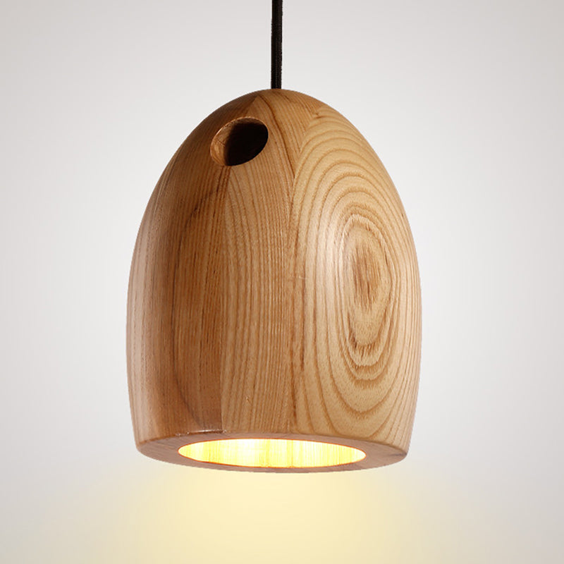 Lámpara de colgante de cúpula de madera nórdica de techo beige de 1 luces para comedor para comedor