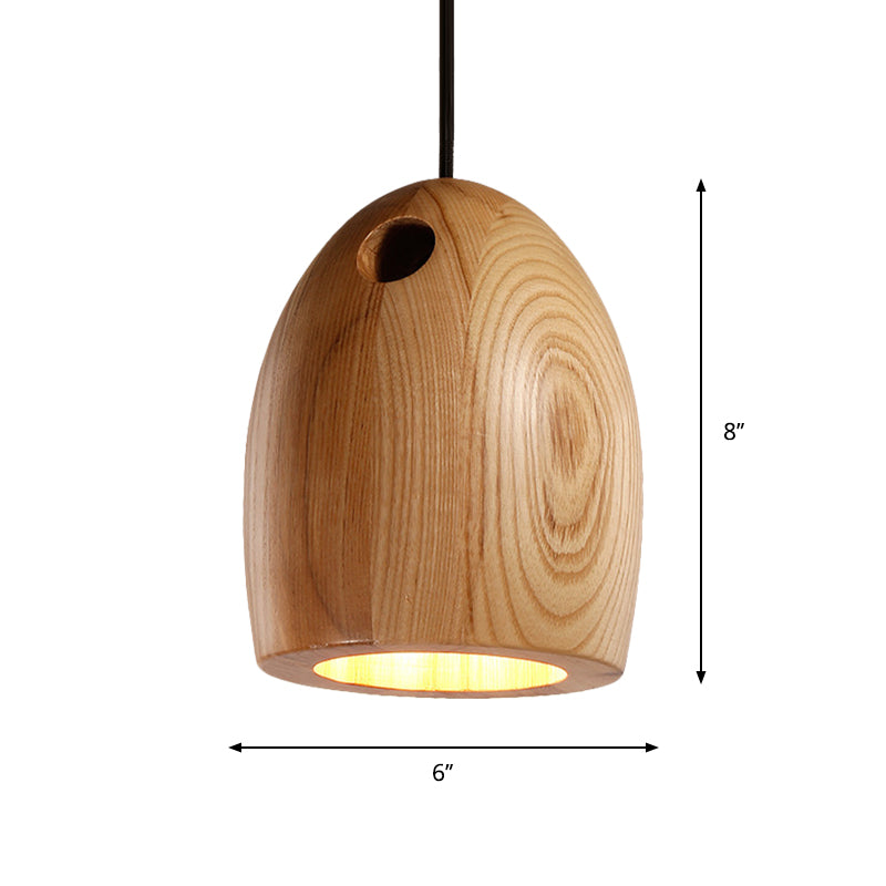 Lámpara de colgante de cúpula de madera nórdica de techo beige de 1 luces para comedor para comedor
