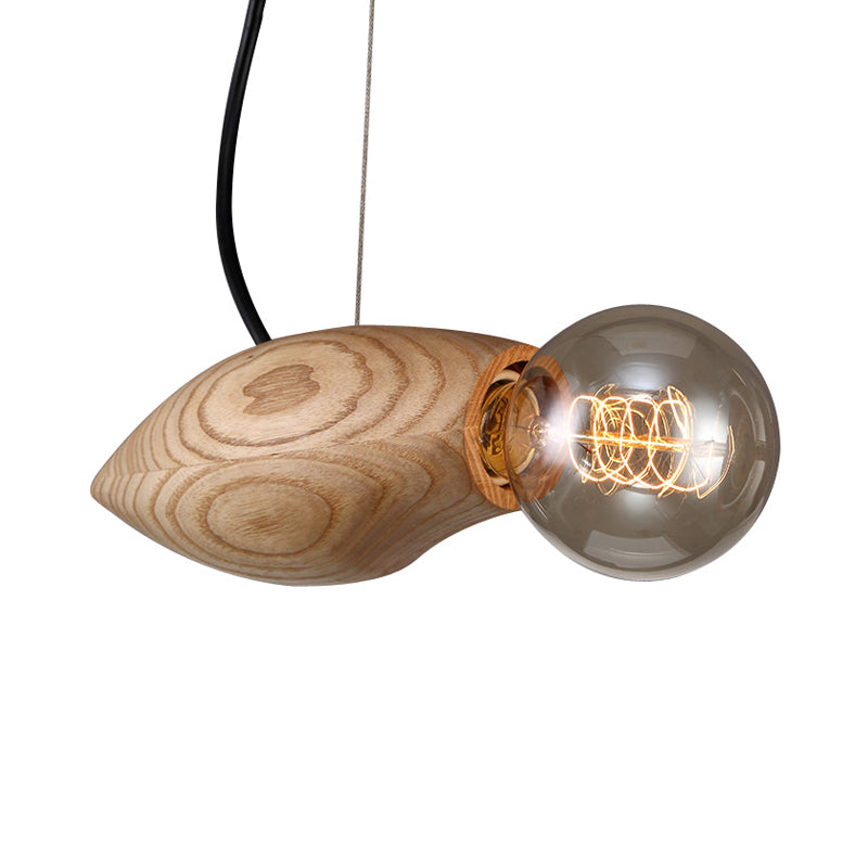 Beige Birdie Pendant Light Kit Nordic 1 Bulb Wood Hanging Light Fixture with Open Bulb Design
