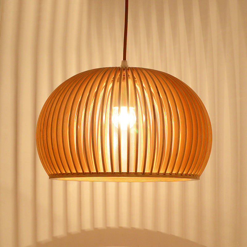 Holzhemisphäre Anhänger Beleuchtung minimalistischer Ein-Bulb-Beige Decke Hanglampe, 14 "/18" Breite