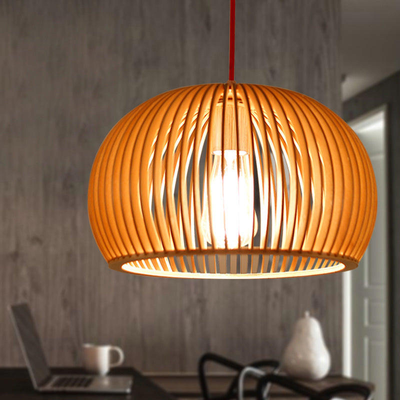Holzhemisphäre Anhänger Beleuchtung minimalistischer Ein-Bulb-Beige Decke Hanglampe, 14 "/18" Breite