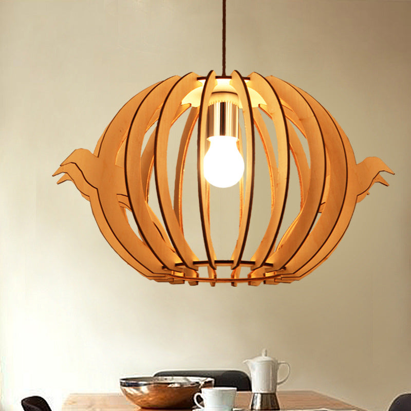 16.5 "/20.5" W Wood Bird Cage Drop Pendant Noordse hangende plafondlamp met 1 lichte plafond over eettafel