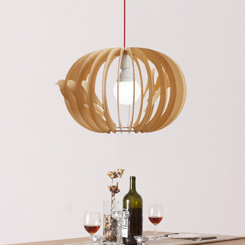 16.5 "/20.5" W Wood Bird Cage Drop Pendant Noordse hangende plafondlamp met 1 lichte plafond over eettafel