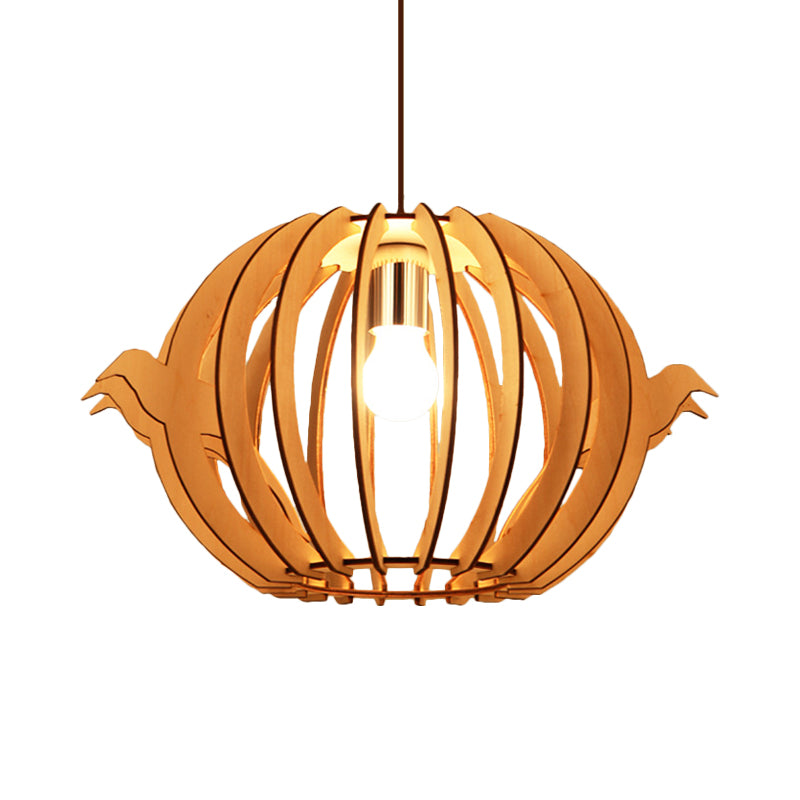 16,5 "/20,5" W Wood Bird Cage Drop Pendant Nordic 1-Light Plafond Plafond Light sur la table à manger