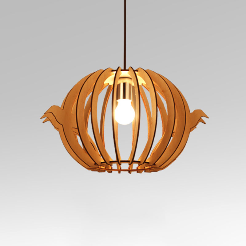 16,5 "/20,5" W Wood Bird Cage Drop Pendant Nordic 1-Light Plafond Plafond Light sur la table à manger