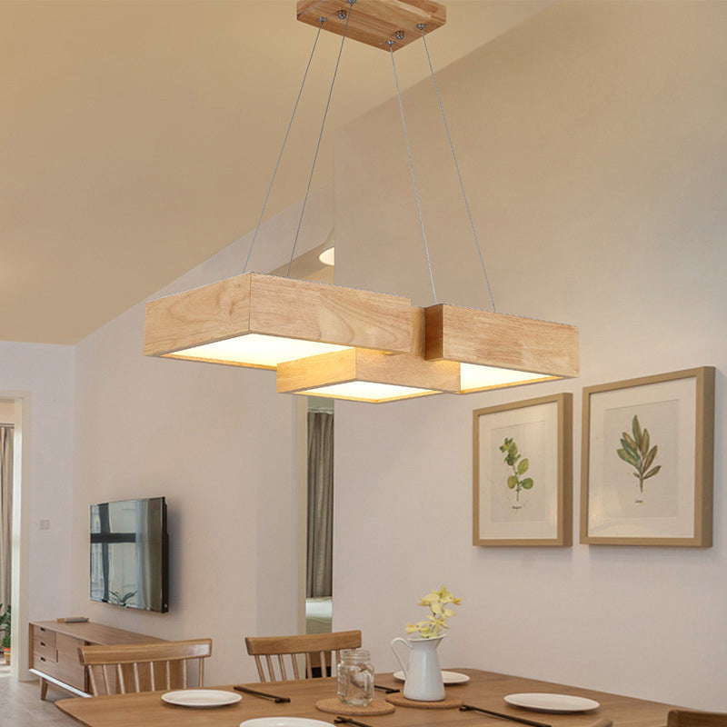 24.5"/29" W Dining Table LED Hanging Light Modern Wood Ceiling Pendant with Symmetric Acrylic Shade, Warm/White Light