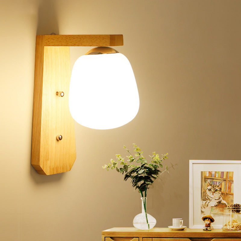 Milchyglas knospenförmige Wandbeleuchtung Nordische 1 Lampenholz -Holzwandmontierlampe mit rechtwinklem Arm