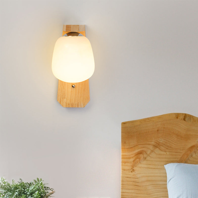 Milchyglas knospenförmige Wandbeleuchtung Nordische 1 Lampenholz -Holzwandmontierlampe mit rechtwinklem Arm