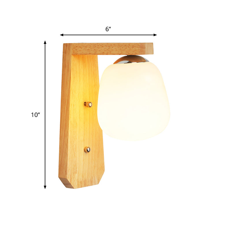 Milchyglas knospenförmige Wandbeleuchtung Nordische 1 Lampenholz -Holzwandmontierlampe mit rechtwinklem Arm