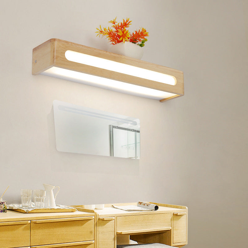 Rechteckige Flush -Bergwand Wandleuchter nordisches Acryl 12 "/19.5"/23,5 "Breites LED -Badezimmer Waschtischwandleuchte in Holz