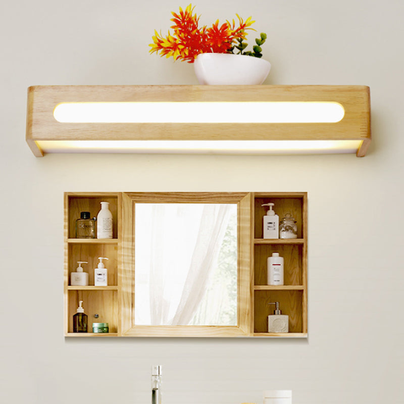 Rechteckige Flush -Bergwand Wandleuchter nordisches Acryl 12 "/19.5"/23,5 "Breites LED -Badezimmer Waschtischwandleuchte in Holz