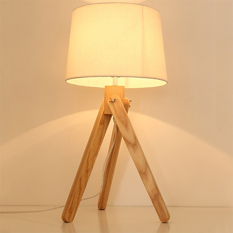 Lámpara de noche de sombra cónica blanca Nordic 1 cabezal de tela iluminación con soporte de telescopio de madera