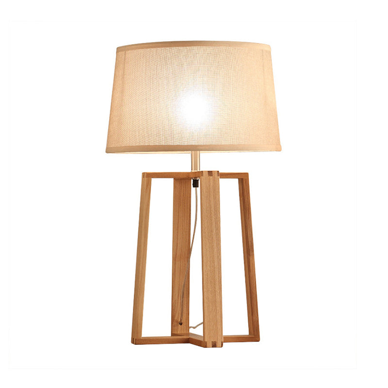 Tapered Drum Table Lamp Contemporary Fabric 1 Bulb Wood Night Light with Trapezoid Base