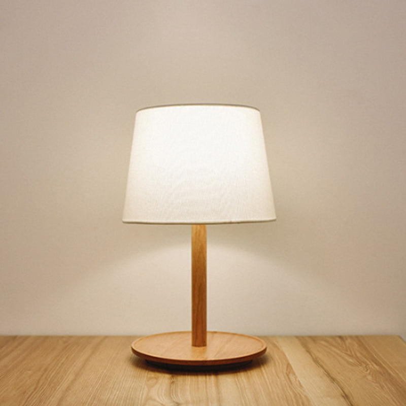 Minimalism Tapered Shade Nightstand Light Fabric 1-Light Bedroom Table Lighting in Wood
