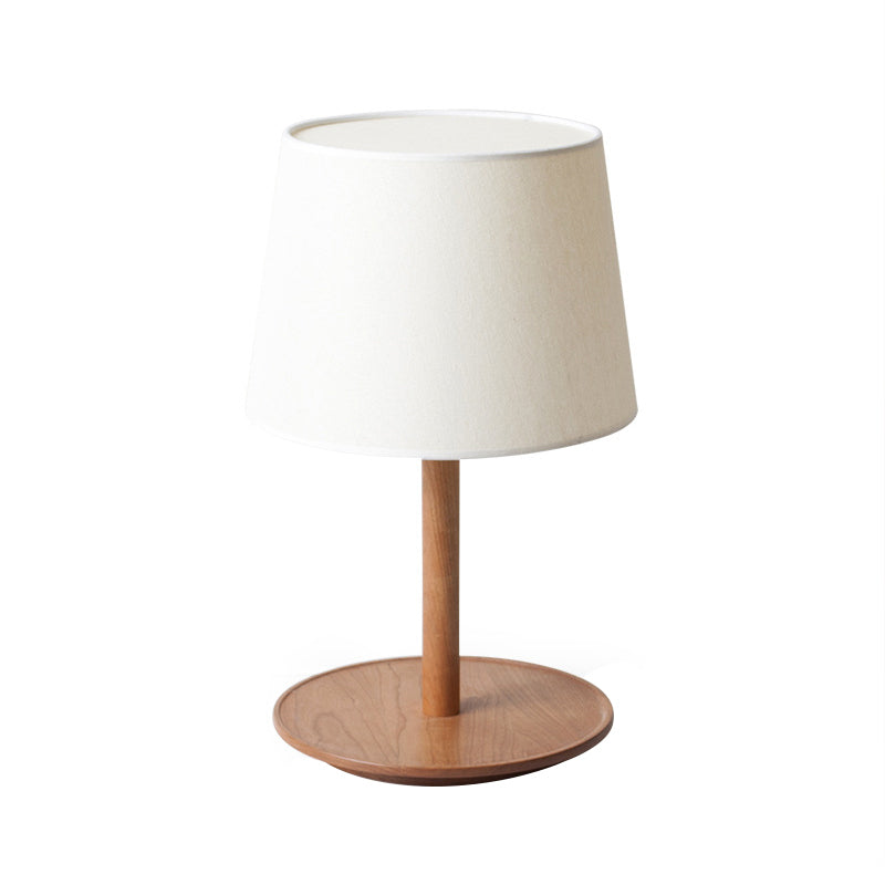 Minimalism Tapered Shade Nightstand Light Fabric 1-Light Bedroom Table Lighting in Wood