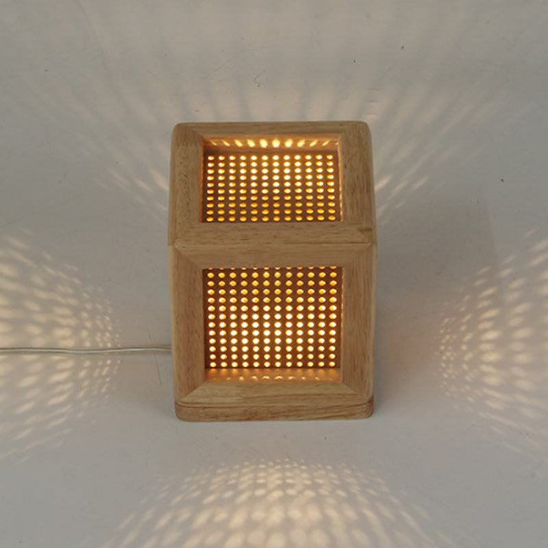 Cubo Box Mini Lampada Night Lampada in legno 1 Testa Light Nordic Table Light With Pierced Hole in Beige
