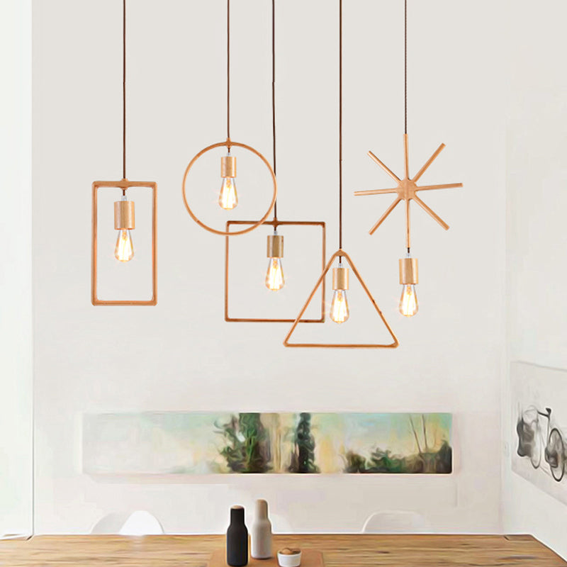 Square/Round/Triangle Pendulum Light Simplicity Wooden 1 Bulb Dining Room Pendant Lighting in Beige