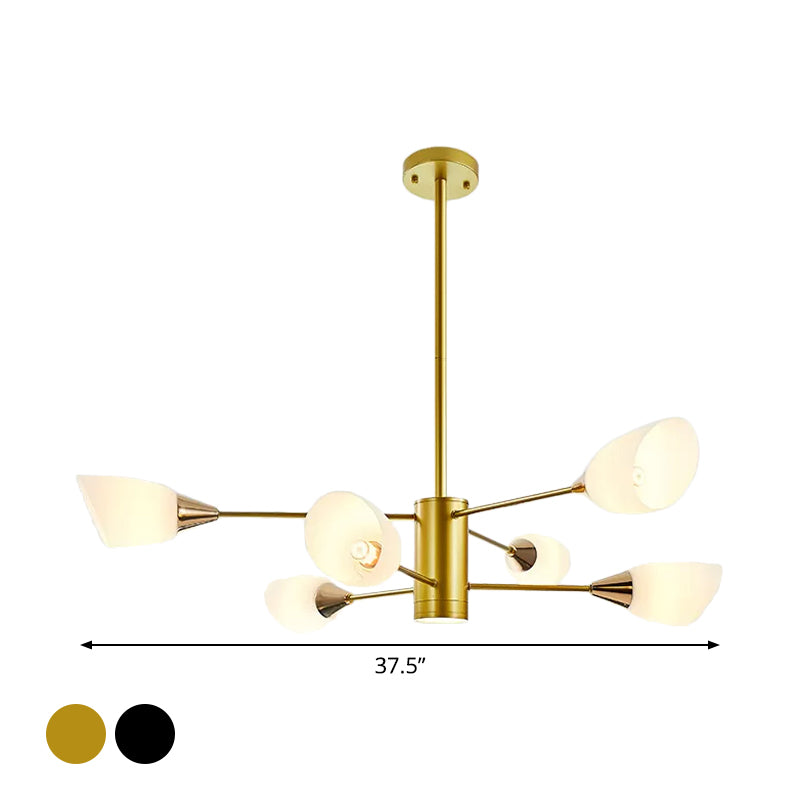 6/10/16 Bulbs Living Room Ceiling Pendant Postmodern Black/Gold Chandelier with Tulip White Glass Shade