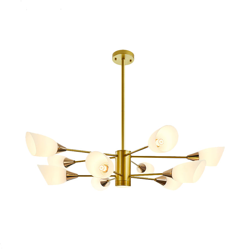 6/10/16 Bulbs Living Room Ceiling Pendant Postmodern Black/Gold Chandelier with Tulip White Glass Shade