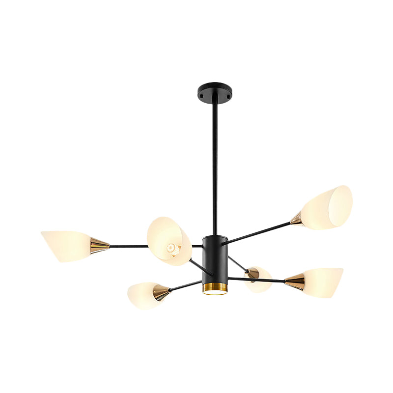 6/10/16 lampadario alloggi per soggiorno Pendente Postmoderno Black/Gold Candelier con tonalità di vetro bianco di tulipano