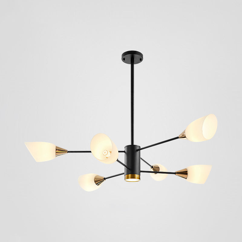 6/10/16 Bulbs Living Room Ceiling Pendant Postmodern Black/Gold Chandelier with Tulip White Glass Shade
