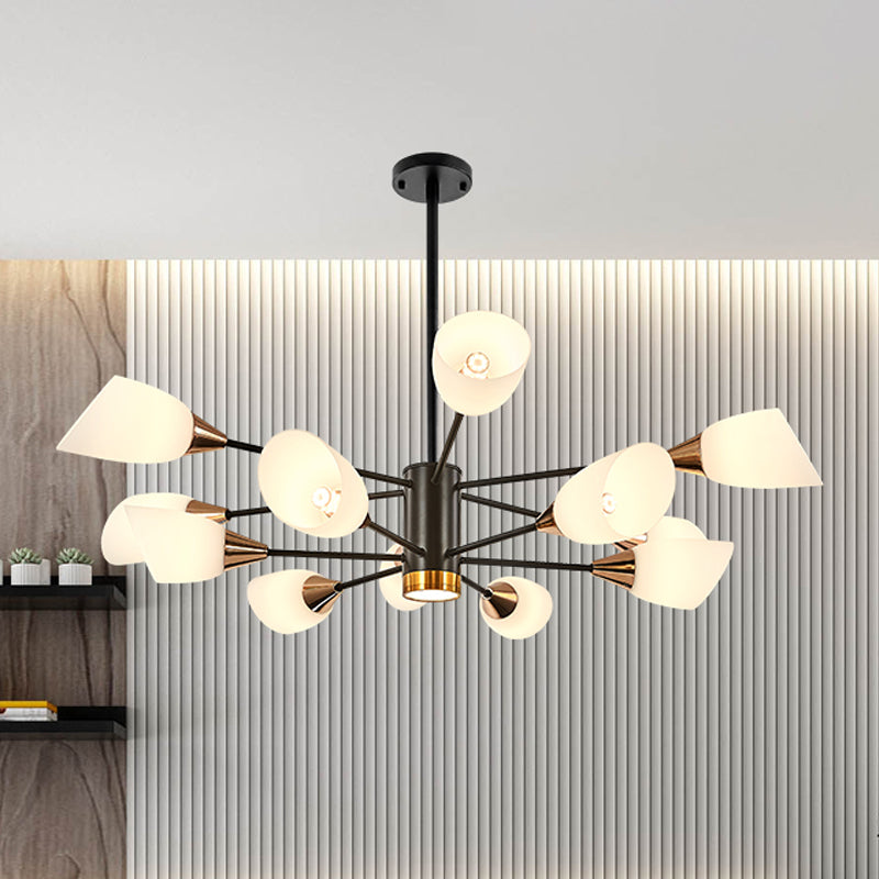 6/10/16 Bulbs Living Room Ceiling Pendant Postmodern Black/Gold Chandelier with Tulip White Glass Shade