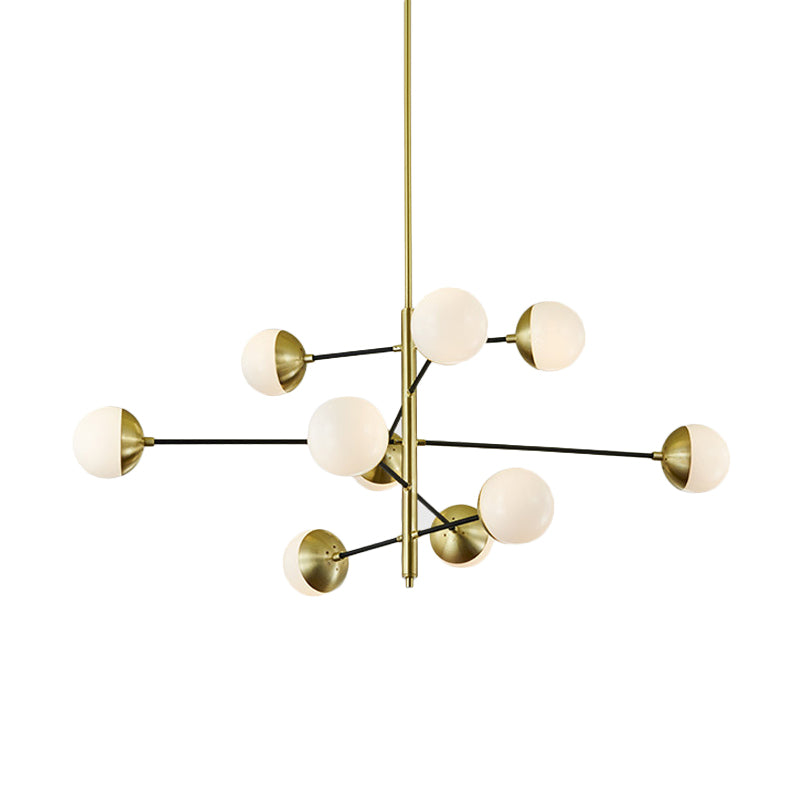 Post-Modern 5 Tiers Chandelier Ivory Ball Glass 10-Light Dining Room Suspension Pendant Light in Gold