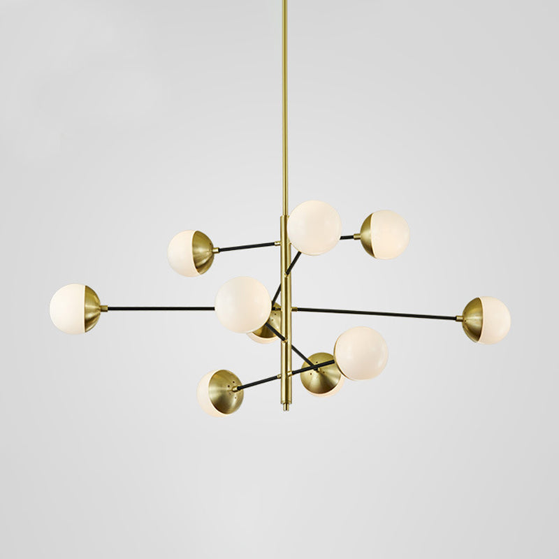 Post-Modern 5 Tiers Chandelier Ivory Ball Glass 10-Light Dining Room Suspension Pendant Light in Gold