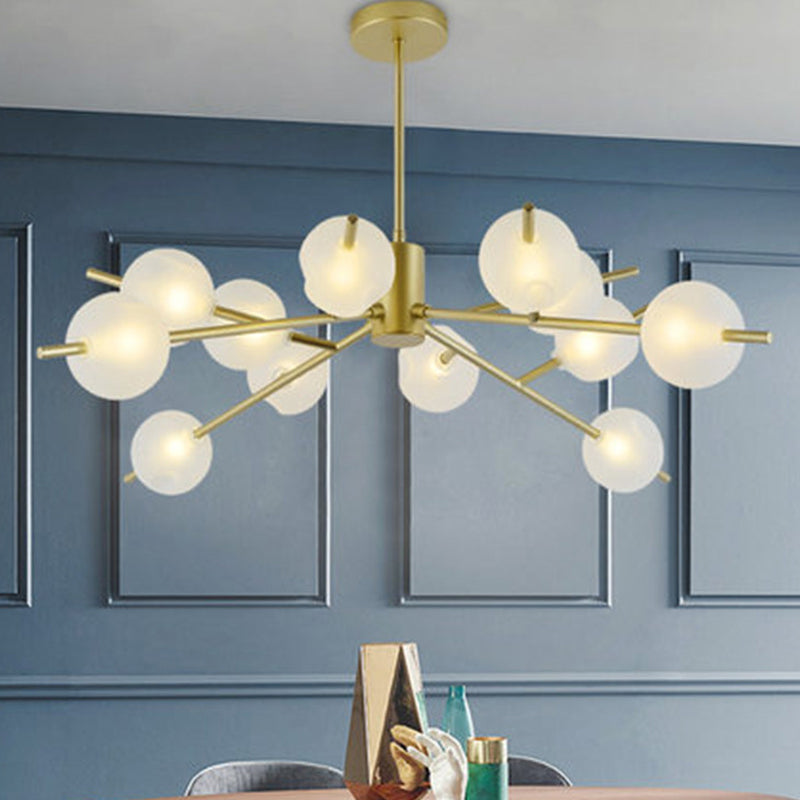 Modern Branched Ceiling Pendant Lamp Metal 15 Bulbs Parlor Chandelier Light in Black/Gold with Orb Frosted Glass Shade Insert